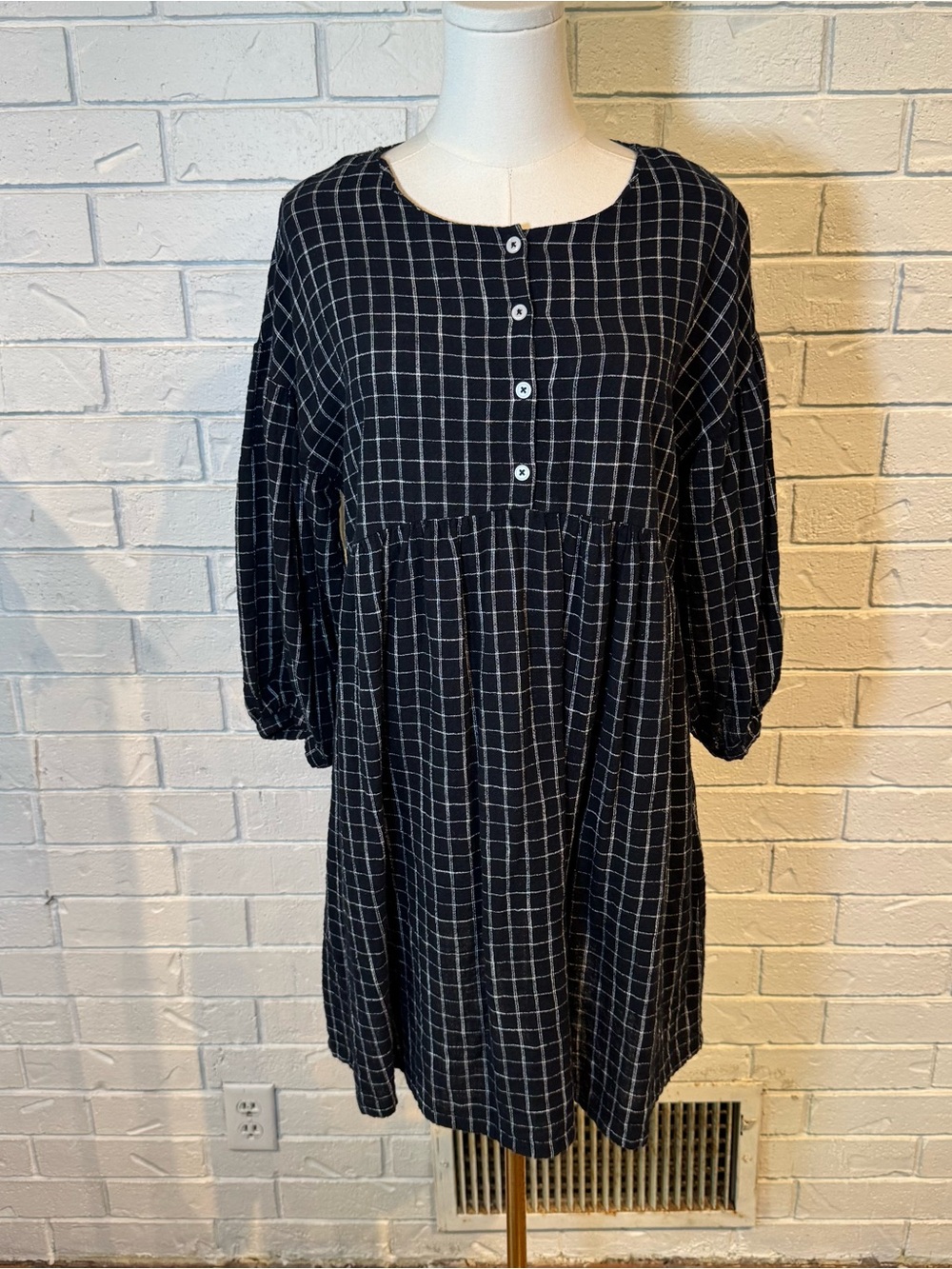 Able 100% Cotton Black Windowpane Dress Women’s M